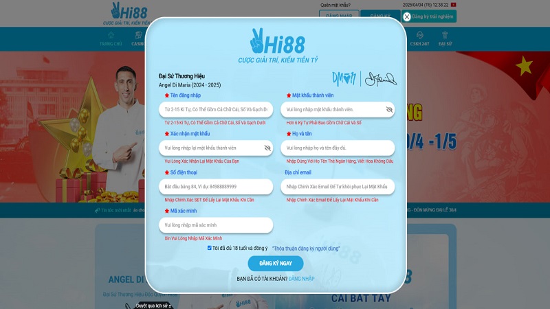 Tất cả các thông tin cần cung cấp