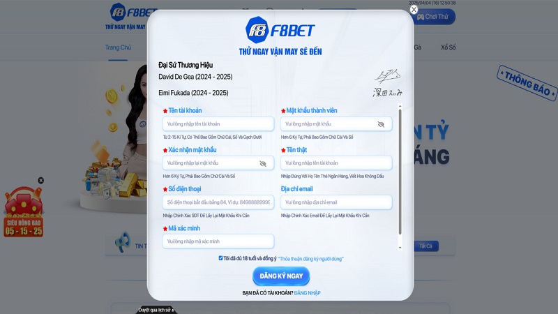 Đăng ký thành viên nhà cái F8BET dễ dàng nhanh chóng