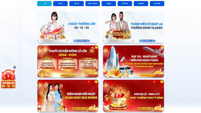 Siêu ưu đãi cực khủng tại nhà cái F8BET